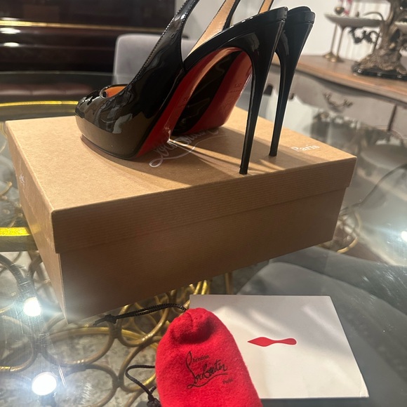 Christian Louboutin Black Peep Toe Slingback Heels - Picture 3 of 8
